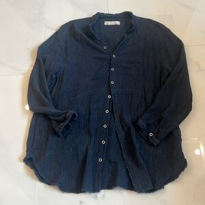 Free People Navy Blue Lightweight Button-Down Shirt